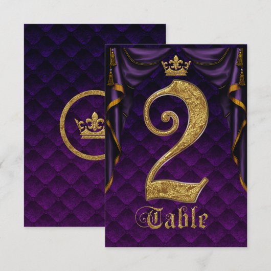 Invitation Couronne dorée de couleur violet royal Mariage num (Devant / Derrière)