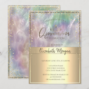 Invitation Couronne dorée, Diamants Perle holographique Quinc