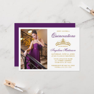 Invitation Couronne dorée élégante moderne Photo Quinceanera