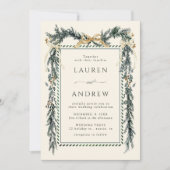 Invitation Couronne dorée et guirlande de verdure de mariage (Devant)
