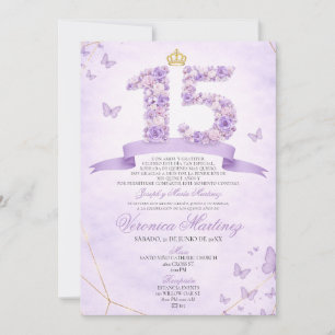 Invitation Couronne Dorée Fleurie Violette Espagnole Sweet 15
