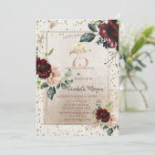Invitation Couronne dorée, Fleurs bordeaux  75e Anniversaire (Debout devant)