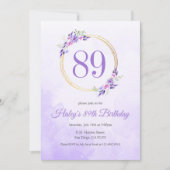 Invitation Couronne dorée florale violette pastel pour 89e an (Devant)