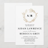 Invitation Couronne dorée monogramme Mariage (Devant / Derrière)