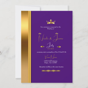 Invitation Couronne dorée violette royale élégante et glamour