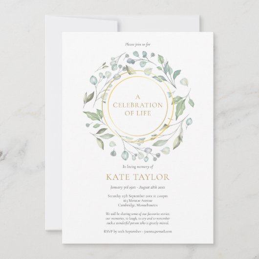 Invitation Couronne élégante de verdure dorée Célébration de (Devant)