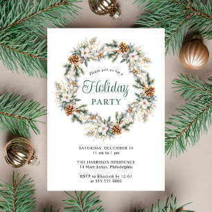 Invitation Couronne élégante Fête de Noël aquarelle
