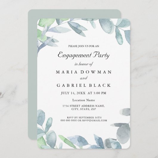 Invitation Couronne élégante feuillage botanique. Partie de f (Devant / Derrière)