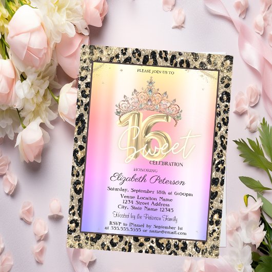 Invitation Couronne élégante impression léopard colorée Sweet