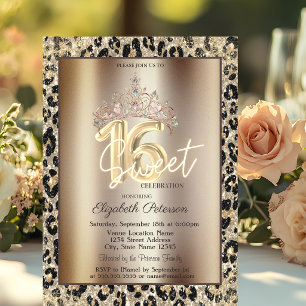 Invitation Couronne élégante Imprimé léopard Sweet 16