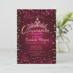 Invitation Couronne élégante, Quinceañera Bourgogne Diamants