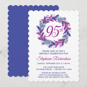 Invitation Couronne élégante rose et violette 95e anniversair