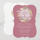 Invitation Couronne élégante Roses roses poussiéreuses Mariag (Devant / Derrière)