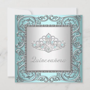 Invitation Couronne élégante Tiares Bleu sarcelle Quinceanera