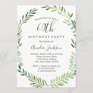 Invitation Couronne élégante verte aquarelle 60e anniversaire