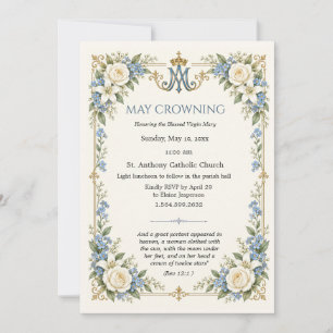 Invitation Couronne élégate de mai Monogramme marianiste cath