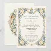 Invitation Couronne élégate de mai Monogramme marianiste cath (Devant / Derrière)