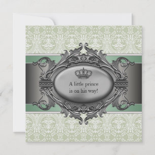Invitation Couronne en damas vert Petit Prince Garçon Baby Sh