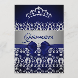 Invitation Couronne en diamant à paillettes bleues pour Quinc