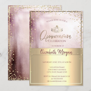 Invitation Couronne en or chic, diamants Quinceañera en or ro