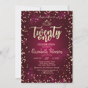 Invitation Couronne en or,Diamants Bordeaux Fête d'anniversai