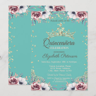 Invitation Couronne en or, Fleurs de diamants Vert menthe Qui