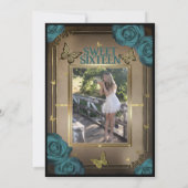 Invitation Couronne en or Papillons Roses sarcelle 16 ans (Dos)