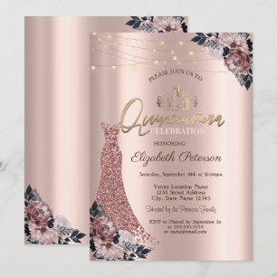Invitation Couronne en or, Robe de soirée florale avec guirla