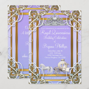 Invitation Couronne et Carrosse de Princesse en Or Violet pou
