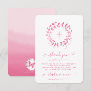 Invitation Couronne et croix rose communion