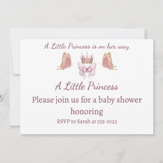 Invitation Couronne et nœud rose royal Princesse pour fille B