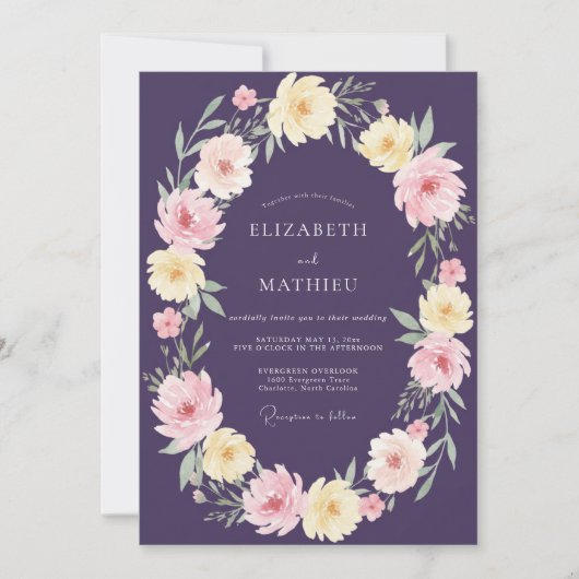 Invitation Couronne Éthérée de Prune pour Mariage (Devant)