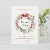 Invitation Couronne festive avec ruban rouge pour la fête de (Debout devant)