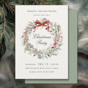 Invitation Couronne festive avec ruban rouge pour la fête de