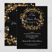 Invitation Couronne festive de fête du Nouvel An en or (Devant / Derrière)