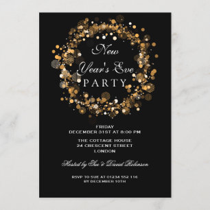 Invitation Couronne festive de fête du Nouvel An en or