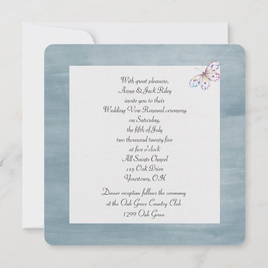 Invitation couronne fleurie avec monogramme et oiseau (Dos)