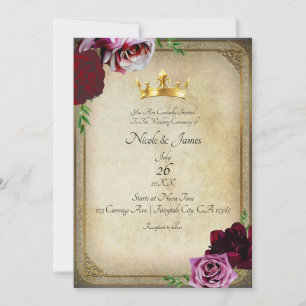 Invitation Couronne Fleurie Rose Foncé Or Royal Vintage Maria