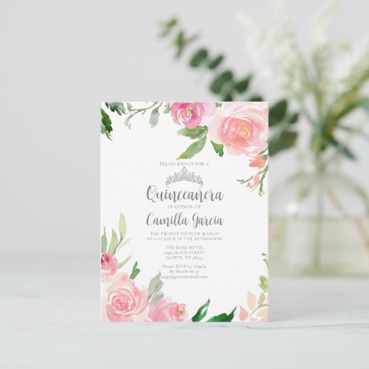 Invitation Couronne Fleurie Rose Quinceañera Argen (Debout devant)