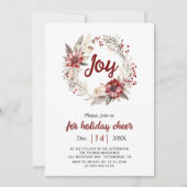 Invitation Couronne, fleurs rouges, baies Fête de Noël joyeus (Devant)