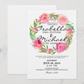 Invitation Couronne florale aquarelle chic faire part de mari (Devant / Derrière)