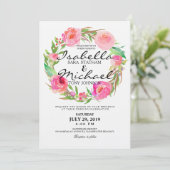 Invitation Couronne florale aquarelle chic faire part de mari (Debout devant)
