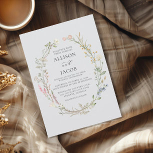 Invitation Couronne florale aquarelle mariage bleu clair