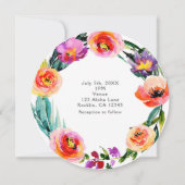 Invitation Couronne florale aquarelle mariage couleur vive (Dos)