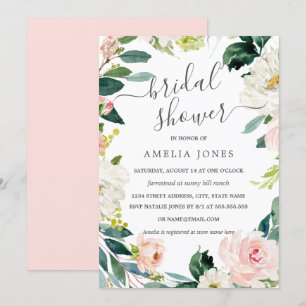 Invitation Couronne florale aquarelle moderne pour douche de