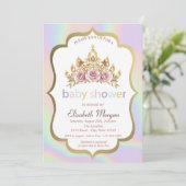 Invitation Couronne florale, Baby shower holographique (Debout devant)