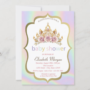 Invitation Couronne florale, Baby Shower holographique