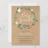 Invitation Couronne florale bébé sprinkle rustique kraft boho (Devant)