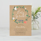 Invitation Couronne florale bébé sprinkle rustique kraft boho (Debout devant)