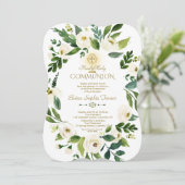 Invitation Couronne florale blanche charmante Croix Sainte Co (Debout devant)